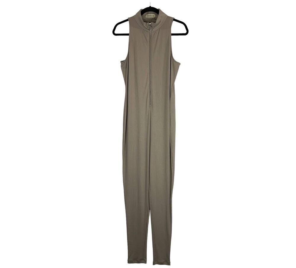 Nicholas Womens size Large L jumpsuit tan Paola ribbed